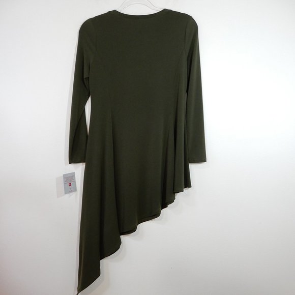 IC Collection Asymmetrical Hem TUNIC Top SZ XS Soft Knit Pocket Olive Green NEW - Picture 7 of 7